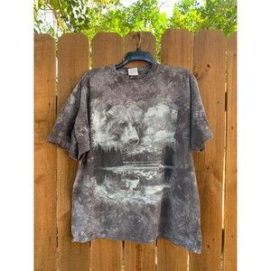 Vtg 90s Bear in the Winter Colorado NJ All over print Front Tie dye T-shirt XL